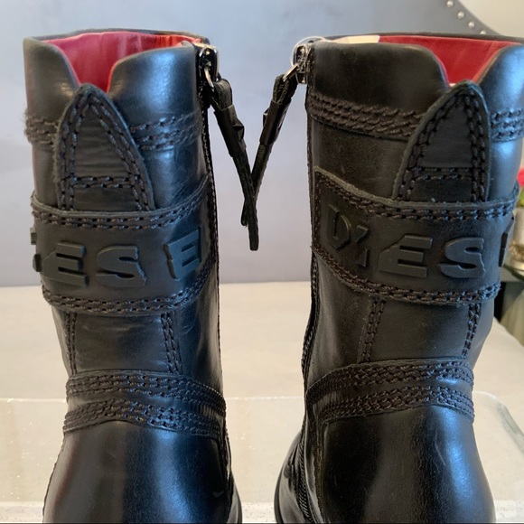 Diesel Flamingo Black leather wedge Boots 6 New - Picture 5 of 15
